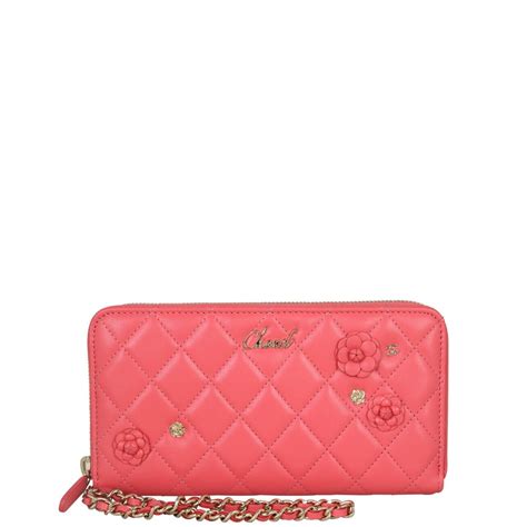 chanel pink camellia zip wallet 2010 2011|chanel wallet on chain measurements.